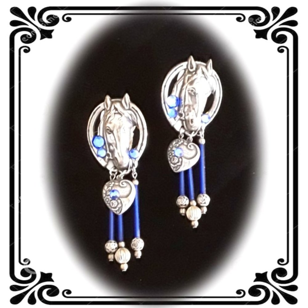 Western Silver Horse Head Dangle Post Earrings